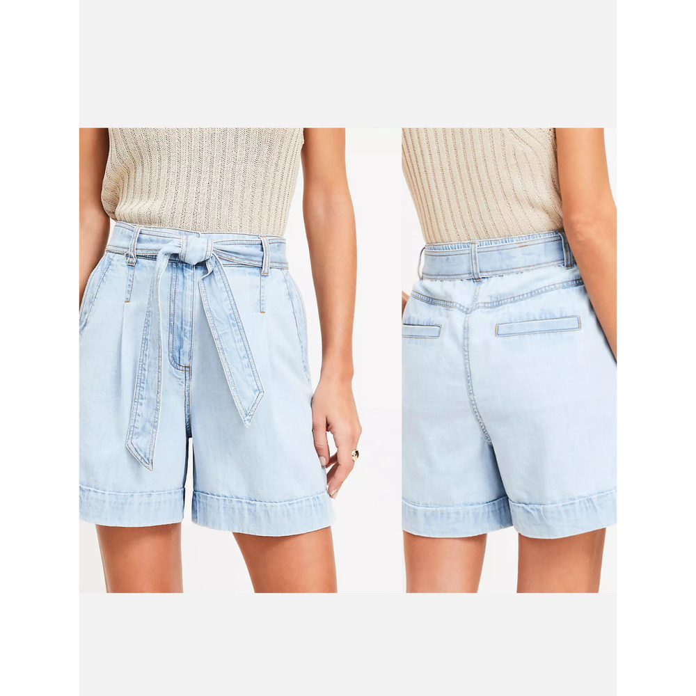LOFT Light Blue Tie-Waist Paperbag Denim Shorts